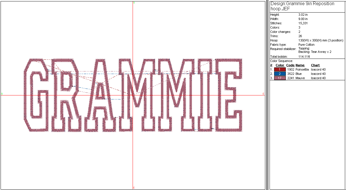 Grammie Machine Embroidery Design, Mother's Day, Grandma, Digital Instant Download, 9in Includes a Repositionable hoop file