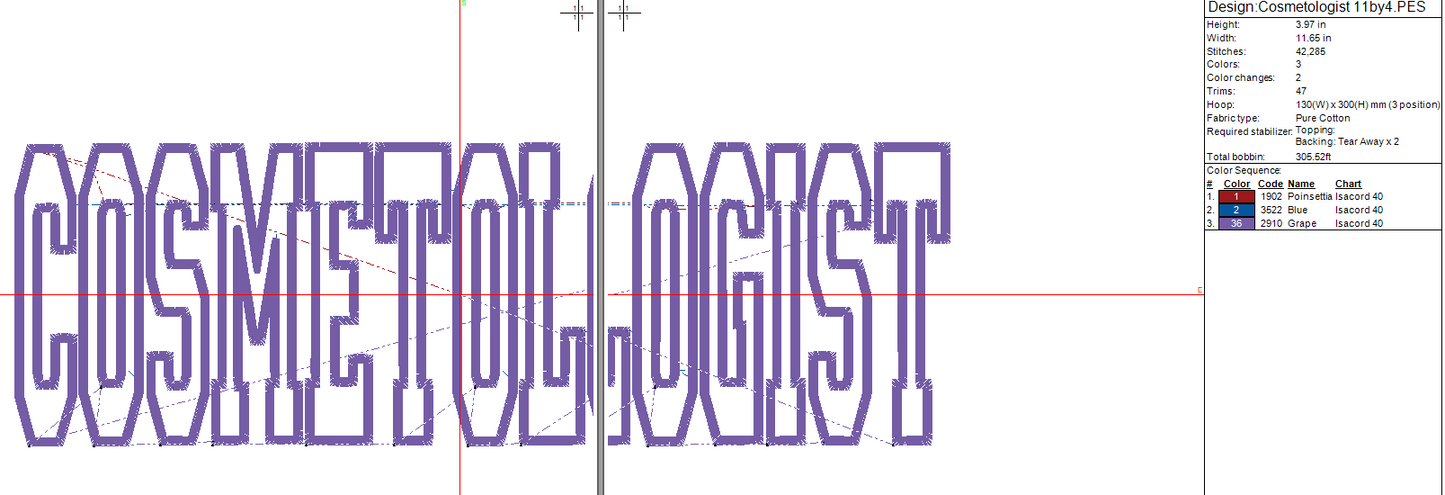 Cosmetologist Applique Machine Embroidery Design, Digital Instant Download, 11.5 x4 inch for 12x5 Repositionable hoop file