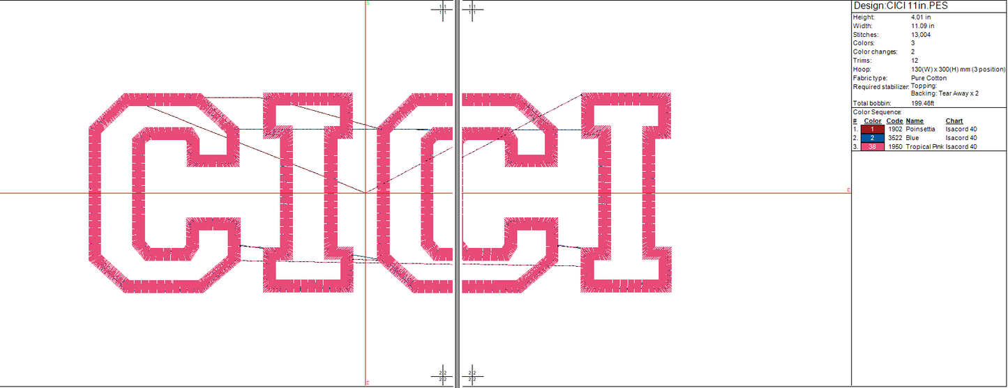 CICI Machine Embroidery Design, Digital Instant Download, 11in sizes, Includes a Repositionable hoop file.