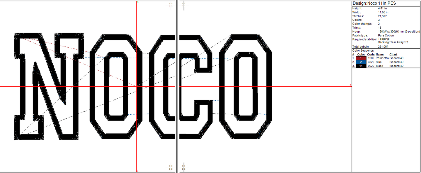 NOCO Applique Machine Embroidery Design, Digital Instant Download, 11x5 inch for 12x5 Repositionable hoop file