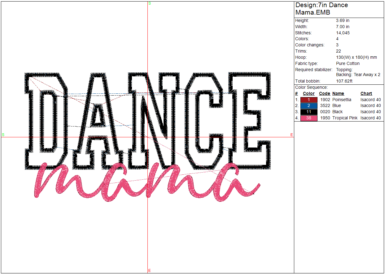 Dance Mama Applique Machine Embroidery Design, Dance Mom Instant Digital Download, 7in 9in, 9in Reposition hoop