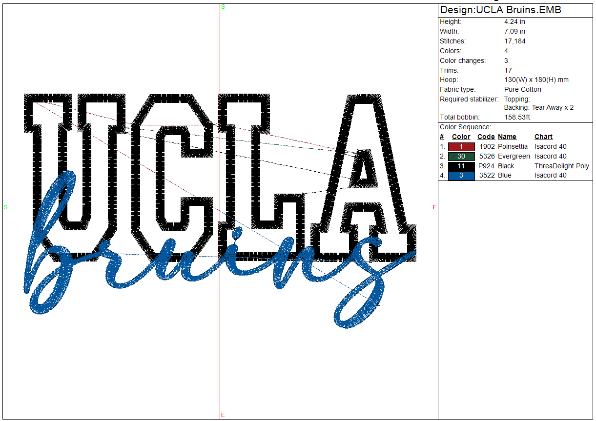 UCLA Custom Machine Embroidery design Digital File Instant Download