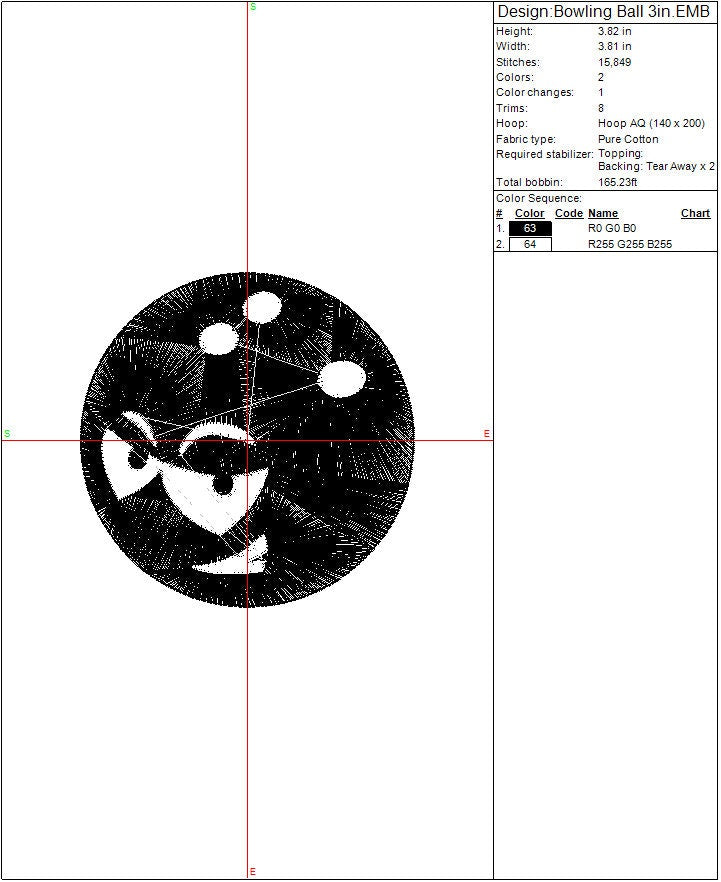 Bowling Ball machine embroidery file design Sports Digital File Instant Download 3 sizes