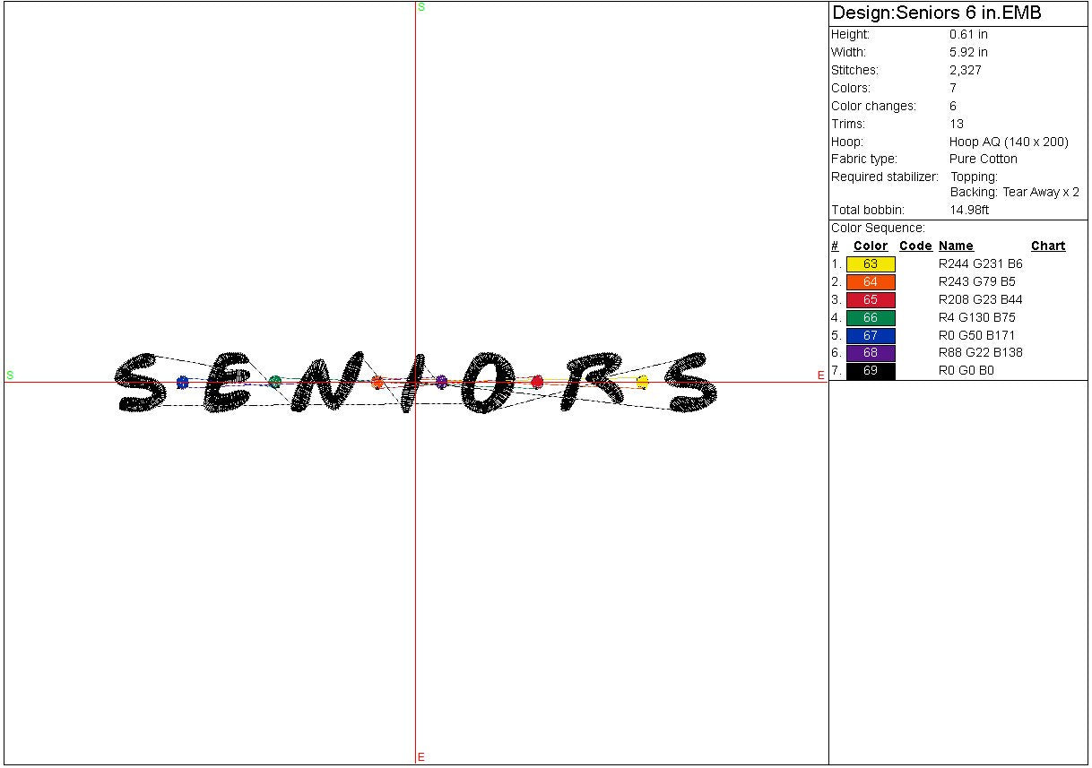 Senior machine embroidery file design Graduation Digital File Instant Download 3 sizes 7in 5in 3in