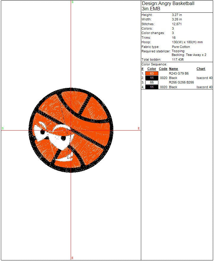 Basketball Ball machine embroidery file design Angry Balls Sports Digital File Instant Download 3 sizes