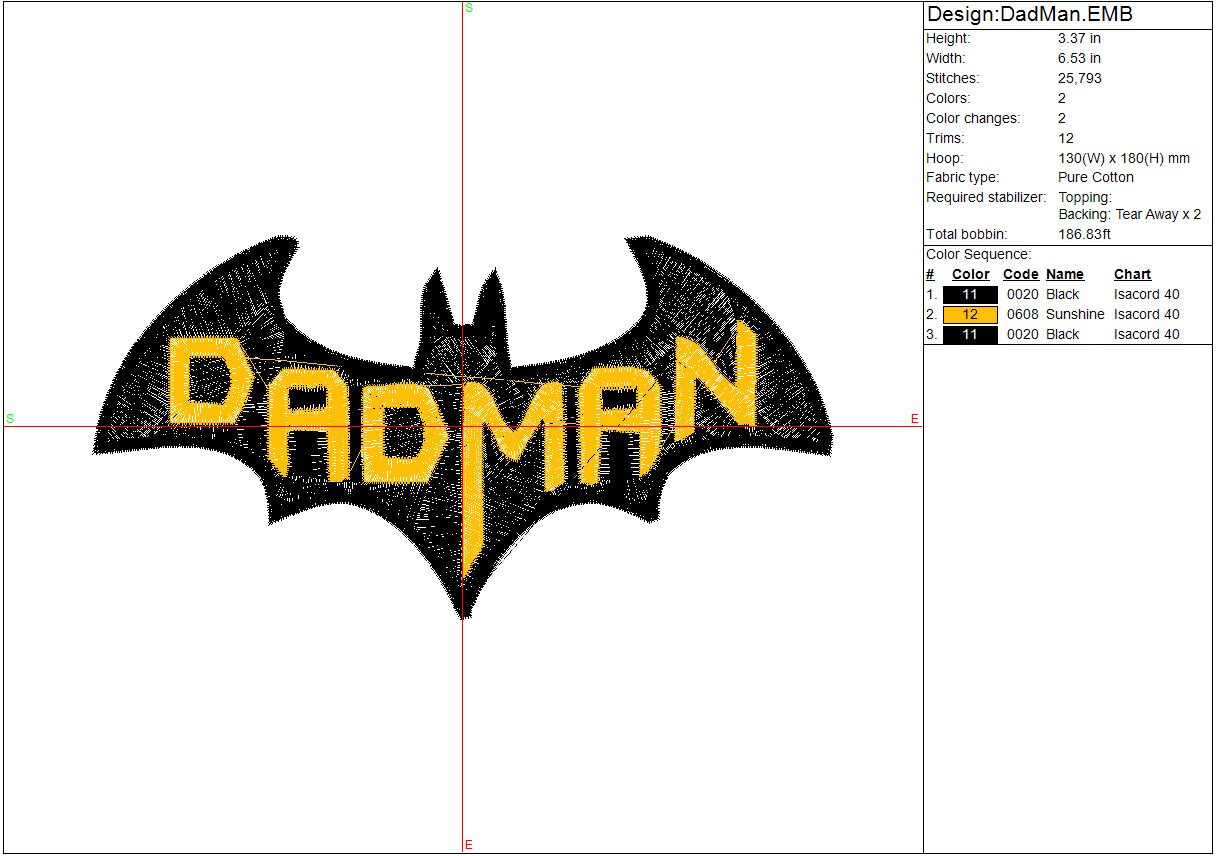 Dad machine embroidery file design Fathers Bat Digital File Instant Download 3 sizes