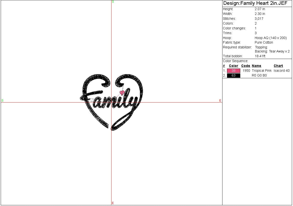 Family machine embroidery file design Heart Digital File Instant Download 3 sizes 6in 4in 2in