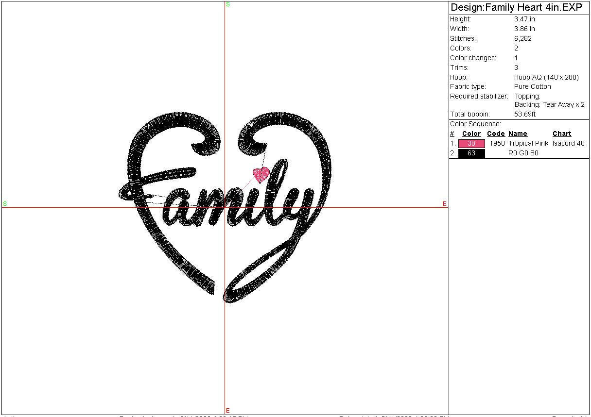 Family machine embroidery file design Heart Digital File Instant Download 3 sizes 6in 4in 2in
