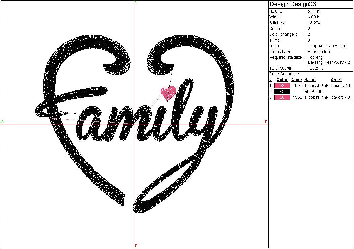 Family machine embroidery file design Heart Digital File Instant Download 3 sizes 6in 4in 2in