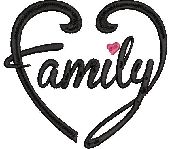 Family machine embroidery file design Heart Digital File Instant Download 3 sizes 6in 4in 2in