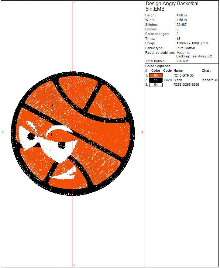 Basketball Ball machine embroidery file design Angry Balls Sports Digital File Instant Download 3 sizes