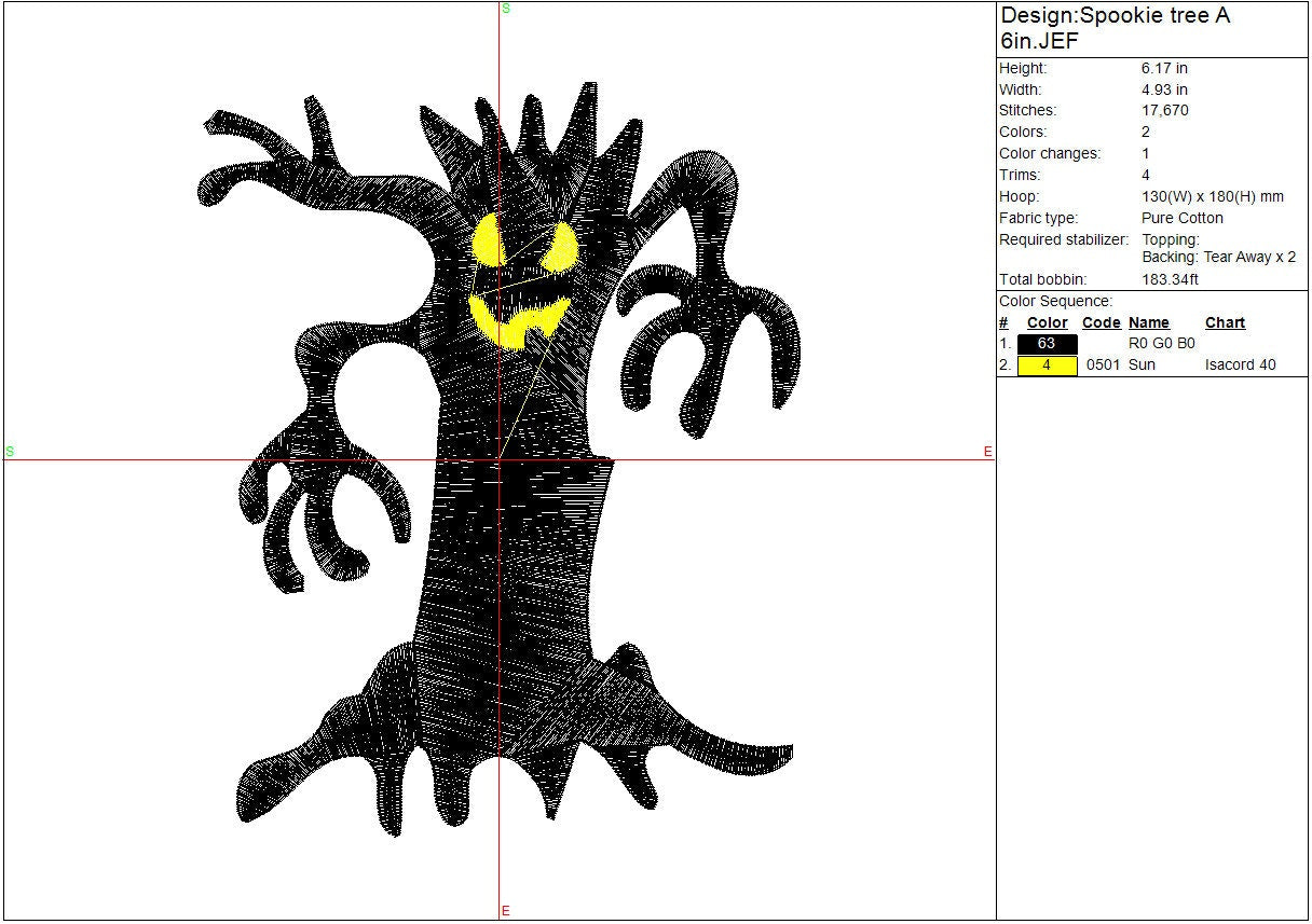 Creepy Halloween, Tree machine embroidery file design, Digital File Instant Download 3 sizes