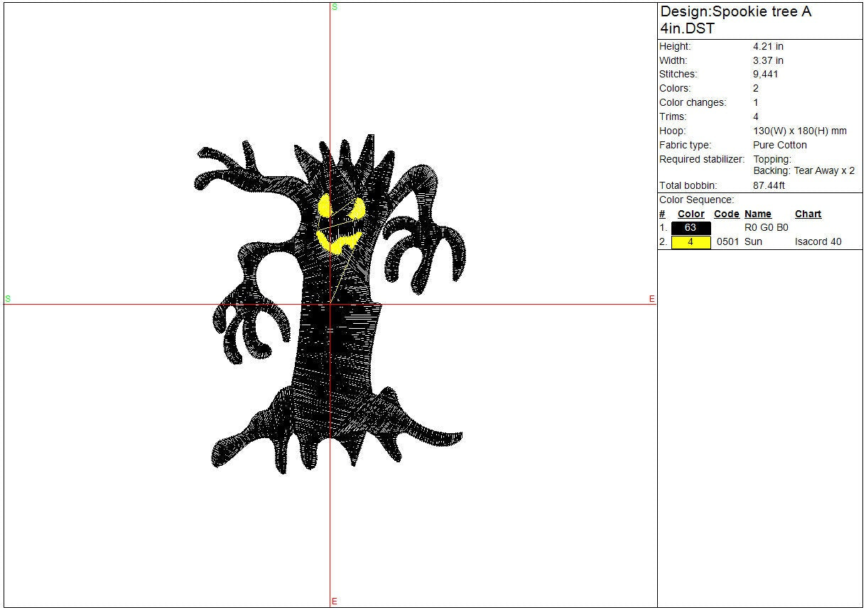 Creepy Halloween, Tree machine embroidery file design, Digital File Instant Download 3 sizes