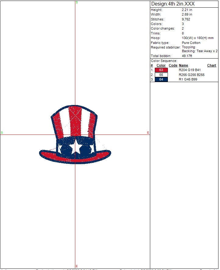 Uncle Sam Hat machine embroidery file, Patriotic Design, 4th of July digital download file, Independence Day, Instant Download 3 sizes