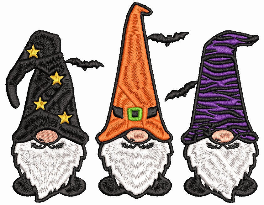 Halloween Gnomes Machine Embroidery file design, Digital File Instant Download 3 sizes