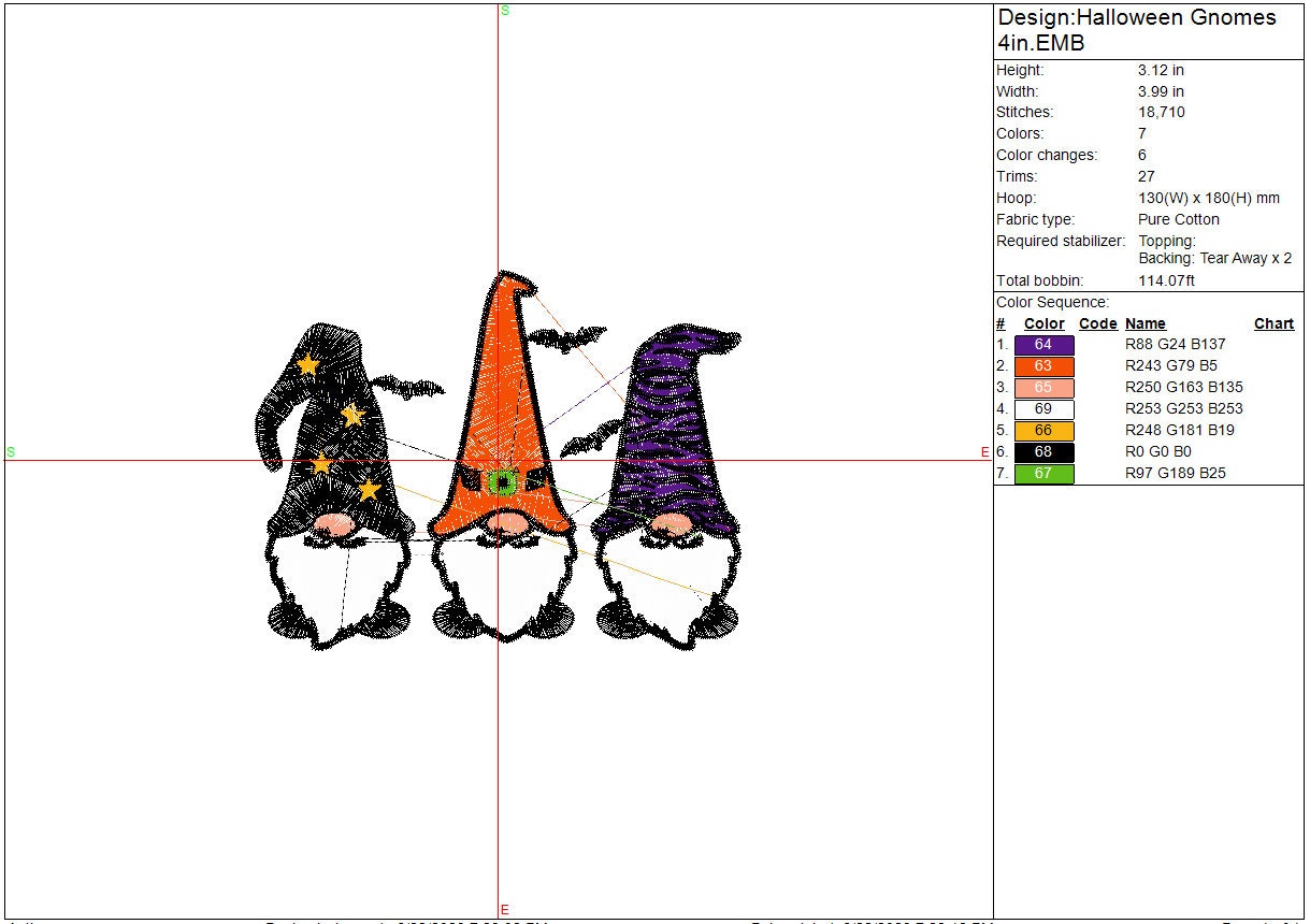 Halloween Gnomes Machine Embroidery file design, Digital File Instant Download 3 sizes