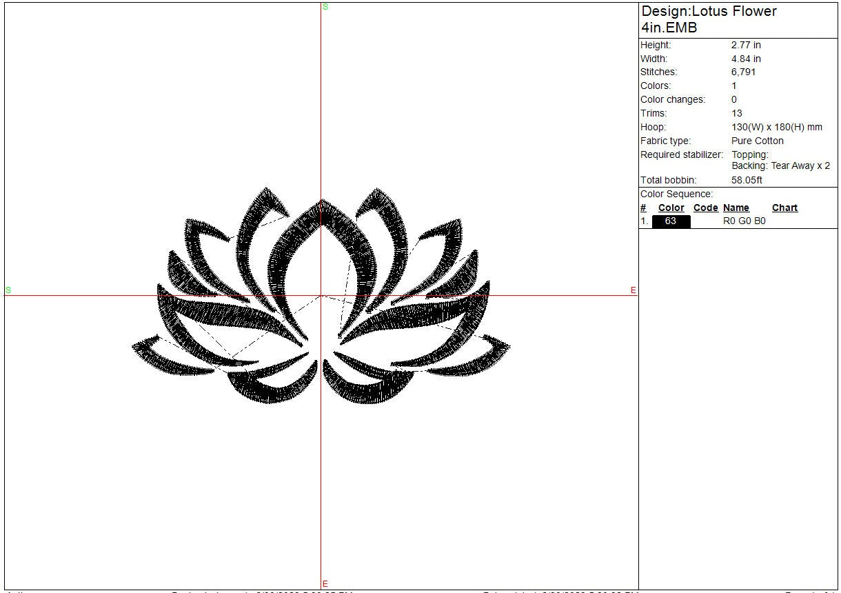 Lotus Flower machine embroidery file design, Digital File Instant Download 6 sizes