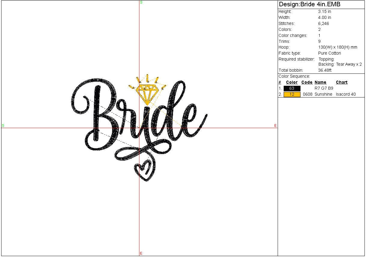 Bride machine embroidery file Bridal Shower digital design Wedding Embroidery File, Instant Download