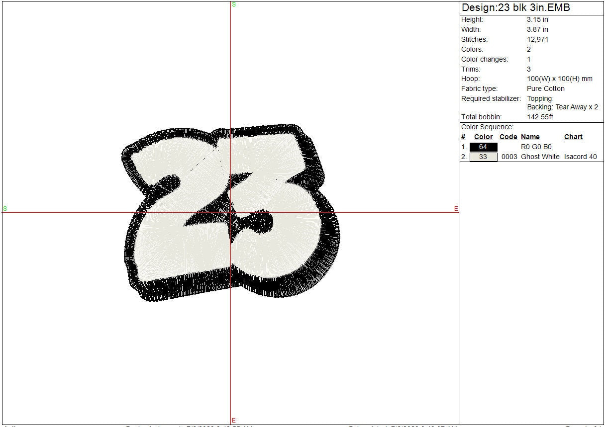 Number 23 machine embroidery file design, Digital File, Instant Download
