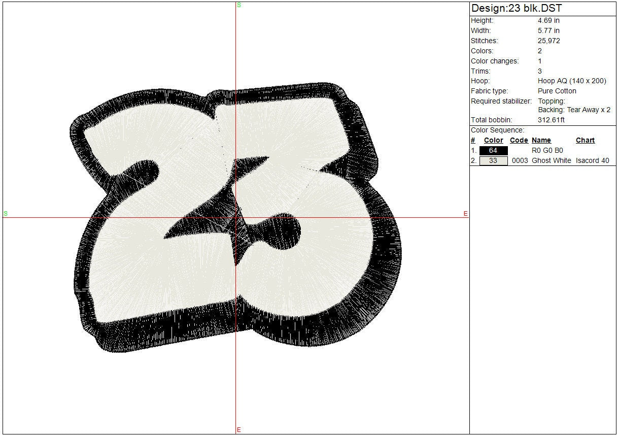 Number 23 machine embroidery file design, Digital File, Instant Download