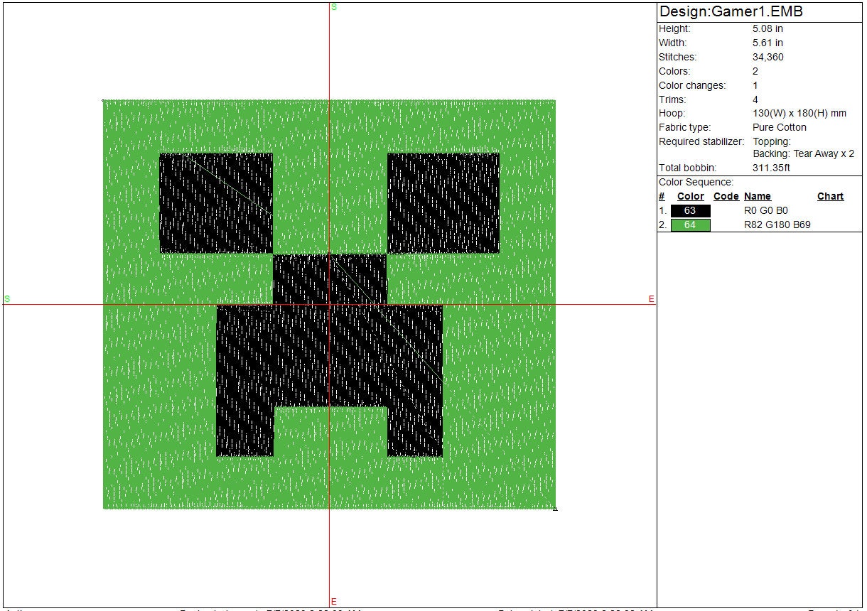 Gamer machine embroidery file design, Mine Game, creeper Digital File, craft Instant Download 6 sizes