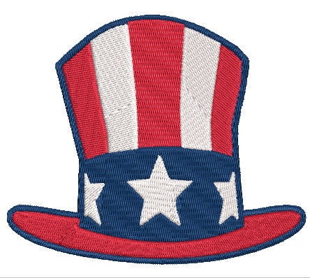 Uncle Sam Hat machine embroidery file, Patriotic Design, 4th of July digital download file, Independence Day, Instant Download 3 sizes