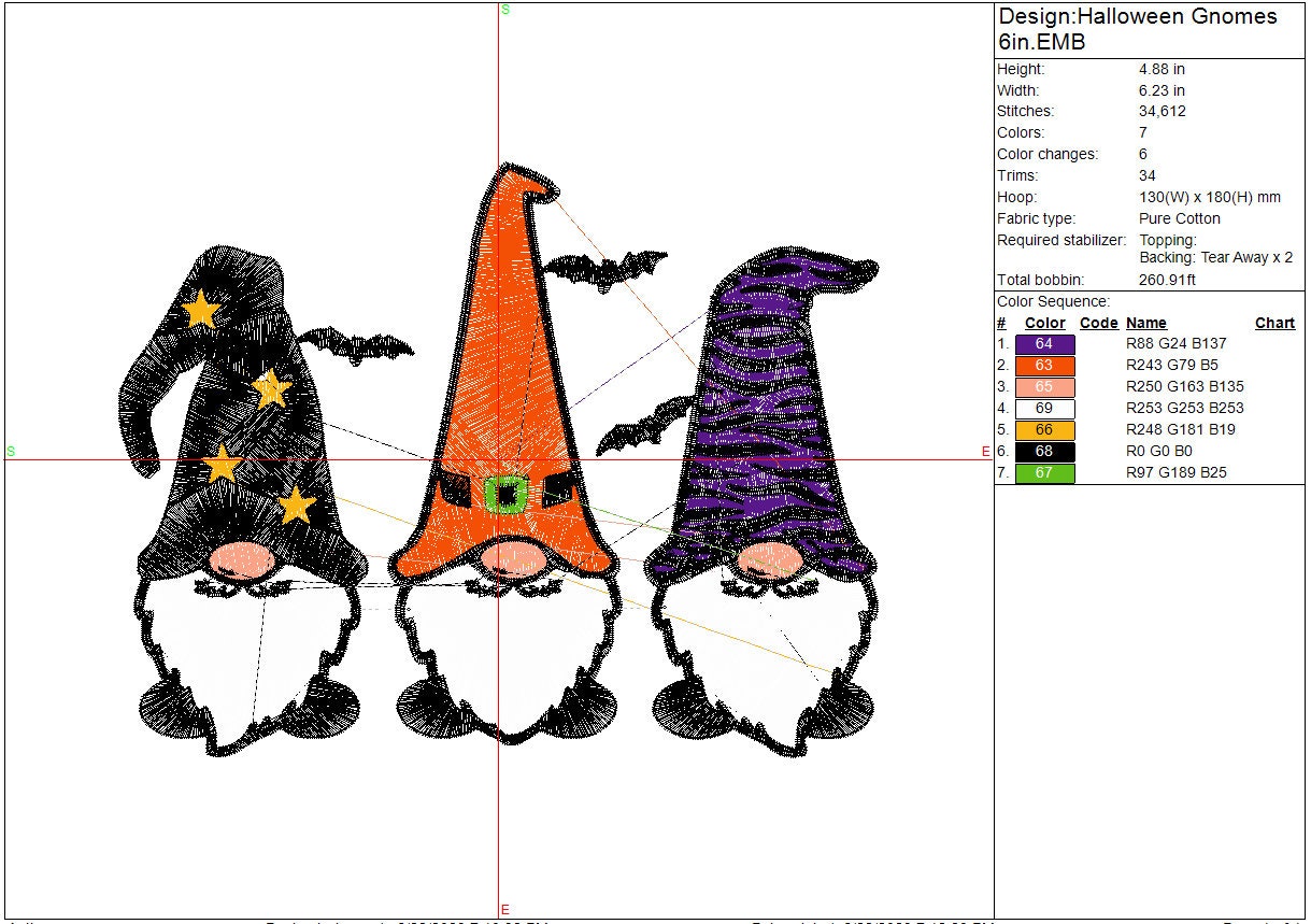 Halloween Gnomes Machine Embroidery file design, Digital File Instant Download 3 sizes