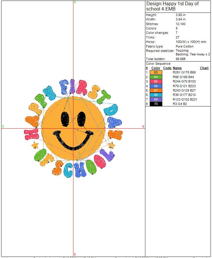 Back to School Happy Machine Embroidery file Design 1st Day of School Digital File Instant Download