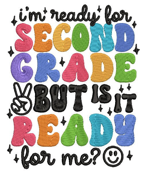Back to School 2nd Grade machine embroidery file design, Retro 1st day of school Digital File Instant Download