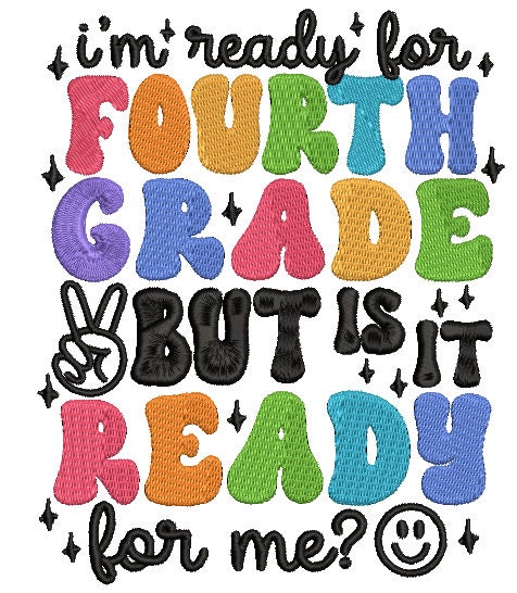 Back to School 4th Grade machine embroidery file design, 1st day of school Digital File Instant Download