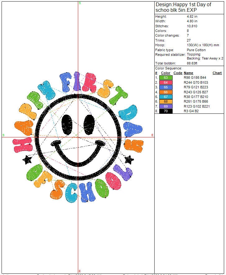 Back to School with a smile machine embroidery file Design 1st Day of School Digital File Instant Download