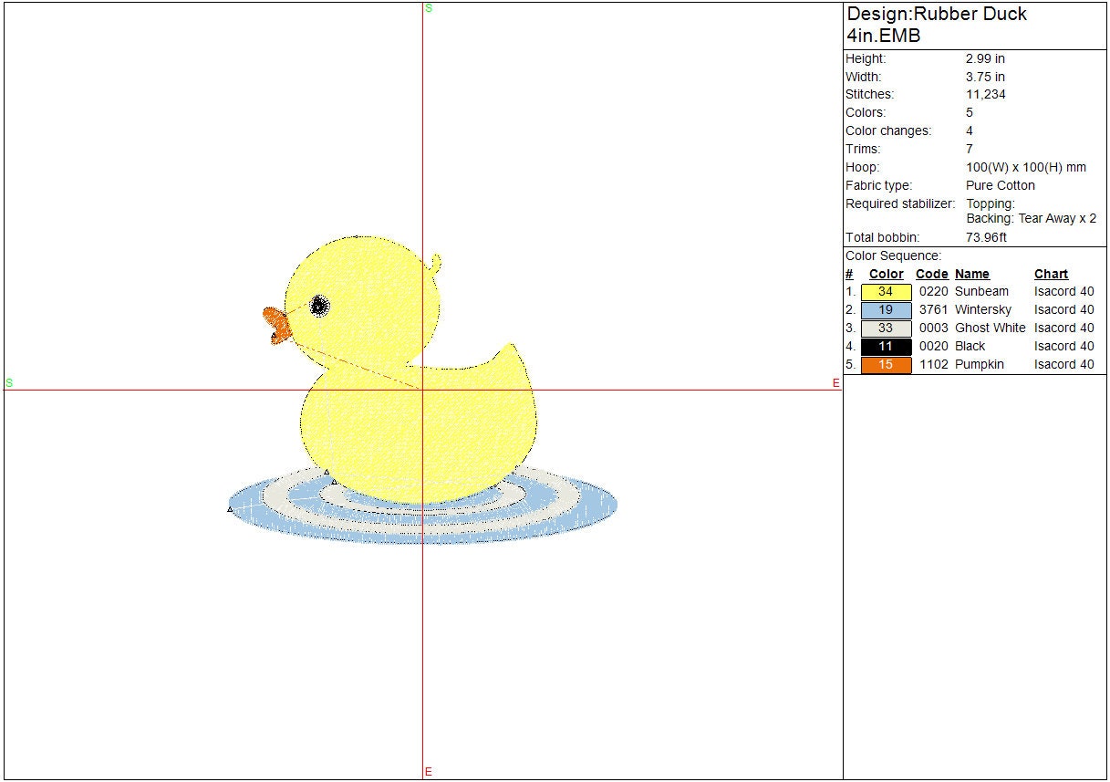 Rubber Duck machine embroidery file design, Yellow Duck Digital File, Instant Download 3 Sizes