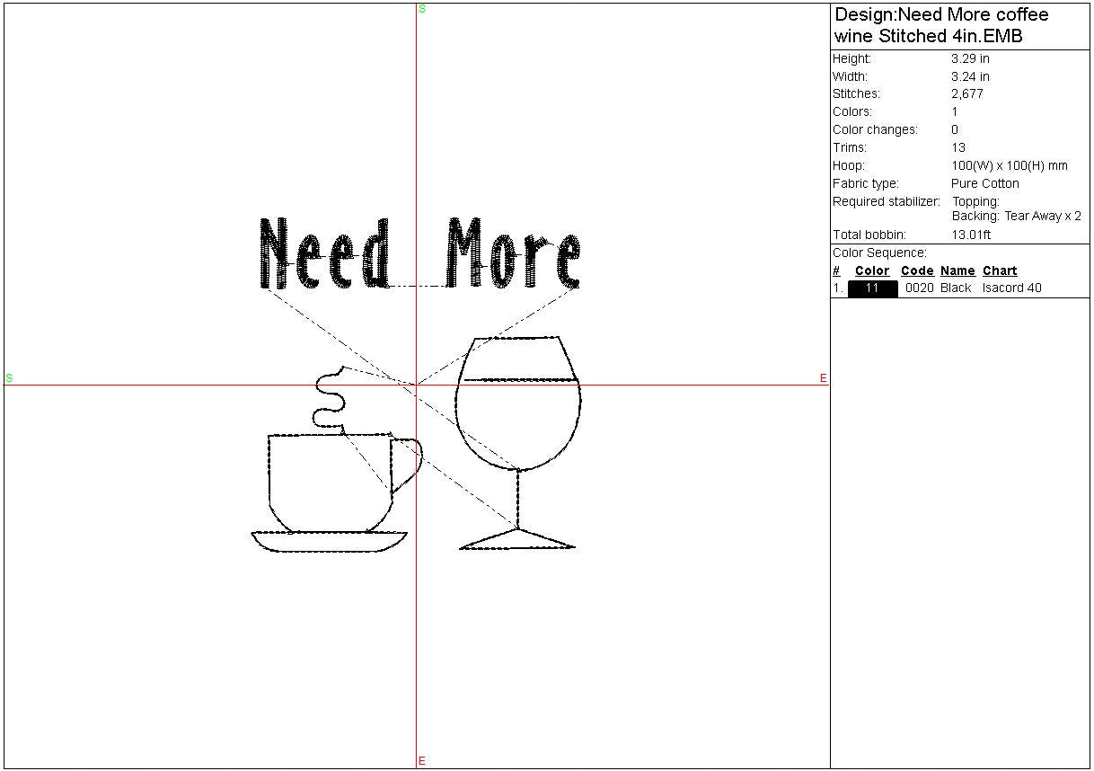 Need More Coffee, Wine machine embroidery file design, Digital File Instant Download (4 inches)