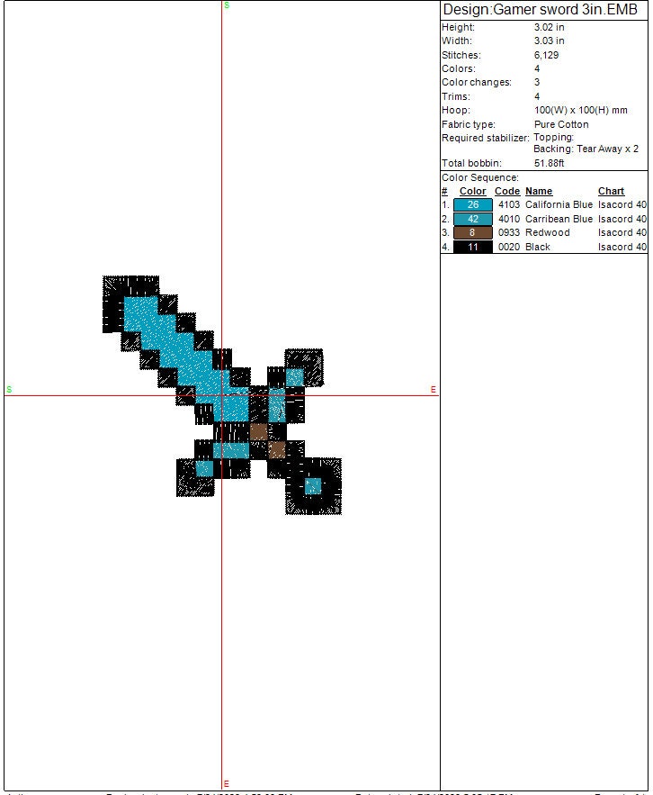 Gamer Sword machine embroidery file design Mine Game Digital File Instant Download 2 sizes