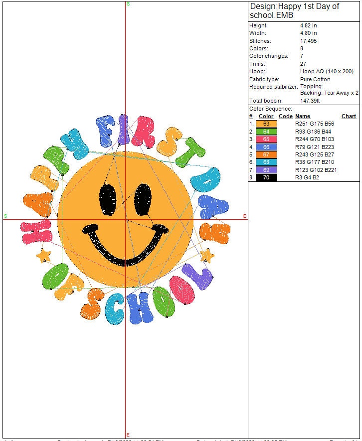 Back to School Happy Machine Embroidery file Design 1st Day of School Digital File Instant Download