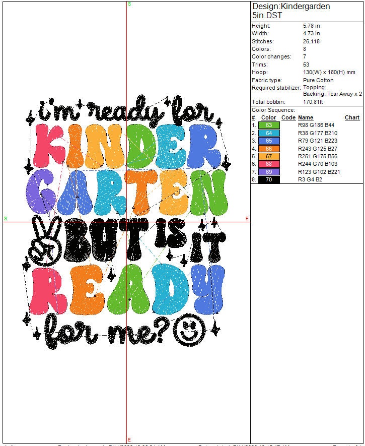Back to School Kindergarten machine embroidery file design, 1st day of school Digital File Instant Download