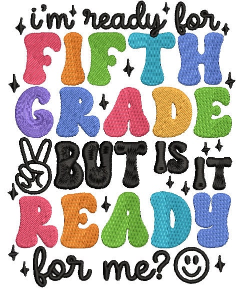 Back to School 5th Grade machine embroidery file design, 1st day of school Digital File Instant Download