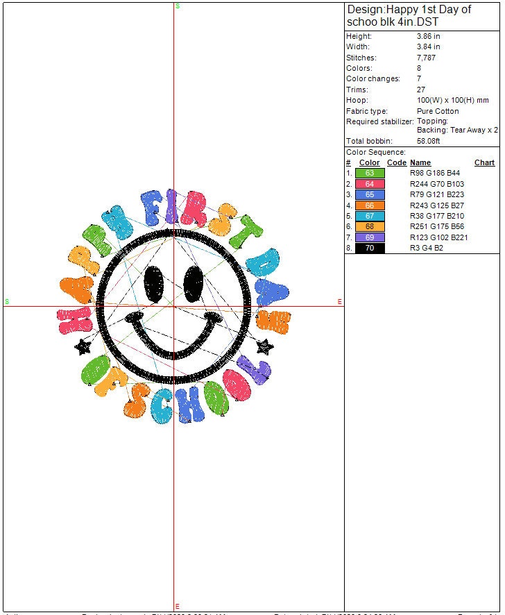 Back to School with a smile machine embroidery file Design 1st Day of School Digital File Instant Download