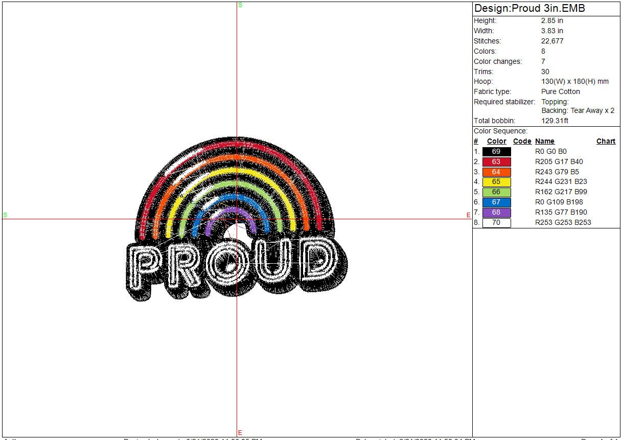 Proud Rainbow machine embroidery file design, Inspiration Digital File Instant Download