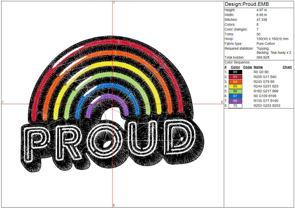 Proud Rainbow machine embroidery file design, Inspiration Digital File Instant Download