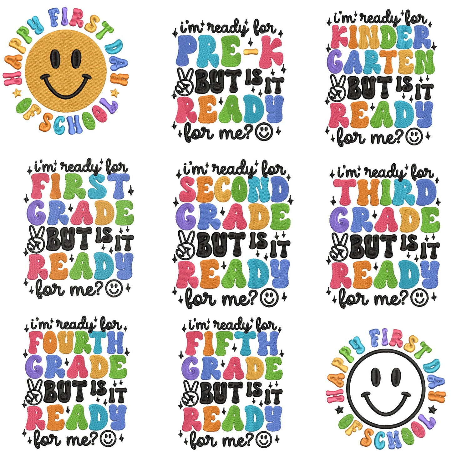 Back to School Retro machine embroidery file design, 9 Bundle 1st day of school Digital File Instant Download