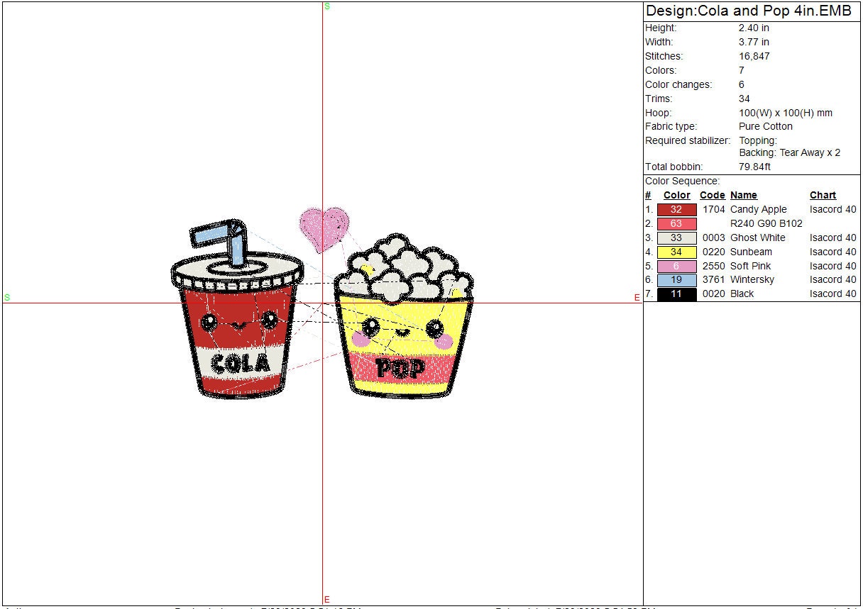Cola and Pop kawaii machine embroidery file, couples digital design, Instant Download