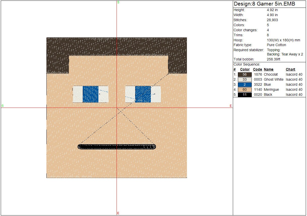 Gamer Head machine embroidery file design mine block game Digital File Instant Download