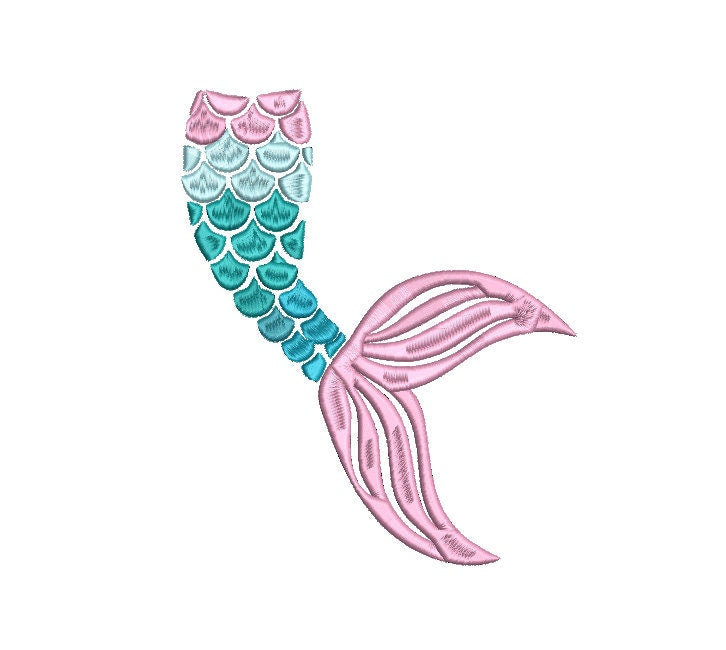 Mermaid Tail machine embroidery file design, Girl Mermaid Digital File, Instant Download 2 Sizes