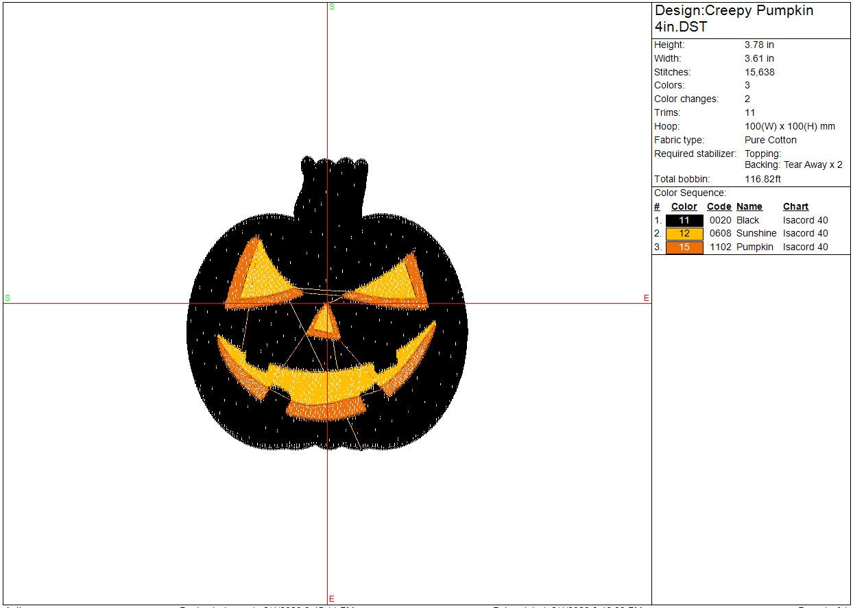 Creepy Halloween, Pumpkin machine embroidery file design, Digital File Instant Download 2 sizes