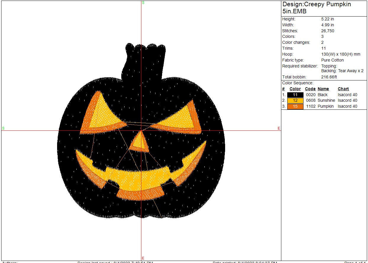 Creepy Halloween, Pumpkin machine embroidery file design, Digital File Instant Download 2 sizes