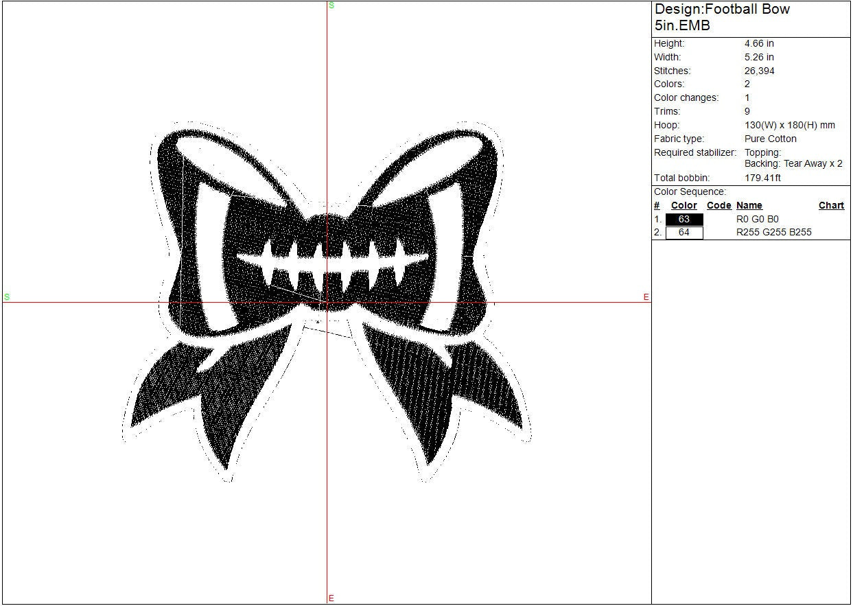 Football Hair Bow machine embroidery file design, Girls, Sports Digital File Instant Download 2 sizes to fit 4x4 and 5x7 hoops