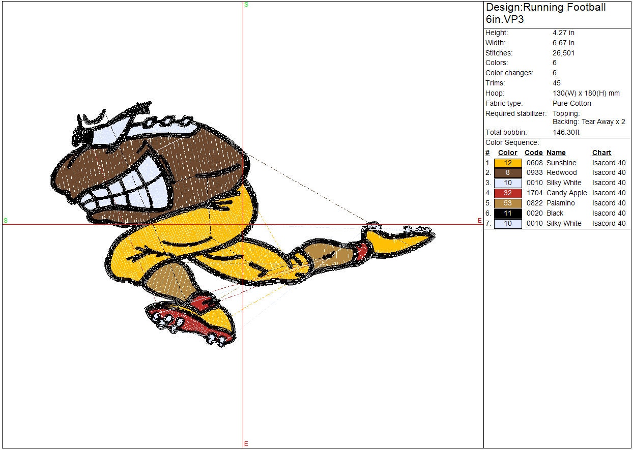 Running Football machine embroidery file design Sports Digital File Instant Download 2 sizes to fit 4x4 and 5x7 hoops