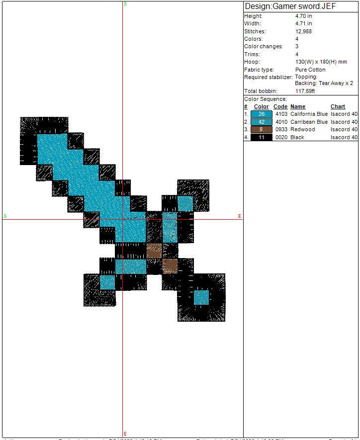 Gamer Sword machine embroidery file design Mine Game Digital File Instant Download 2 sizes