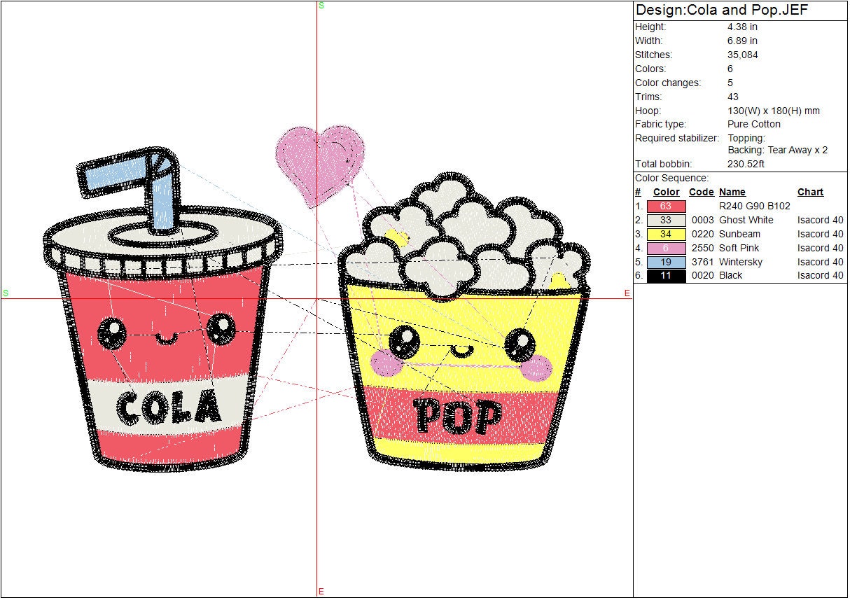 Cola and Pop kawaii machine embroidery file, couples digital design, Instant Download